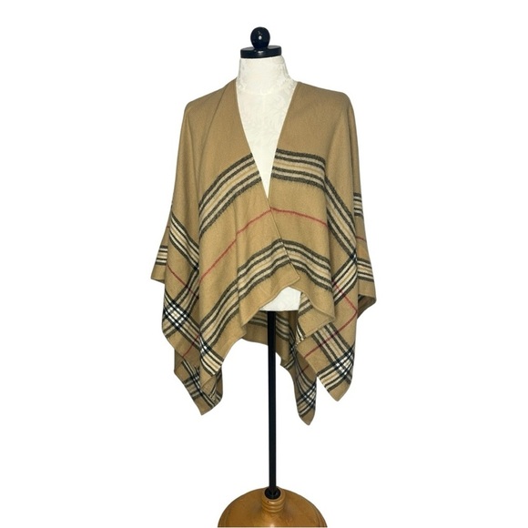 Sweaters - V.Frass Camel plaid shawl poncho one size